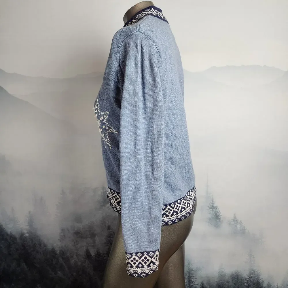 Vintage The TOG Shop Blue Snowflake Winter / Christmas Cardigan | Women's PS